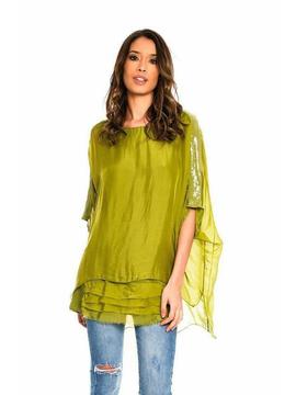 Tot -81% | Silk Premium Zijden blouse Thea olijfgroen L