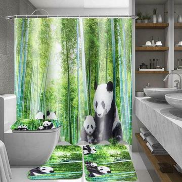 4 Stks Panda Bamboe Decof Antislip Rug Toilet Deksel Cove